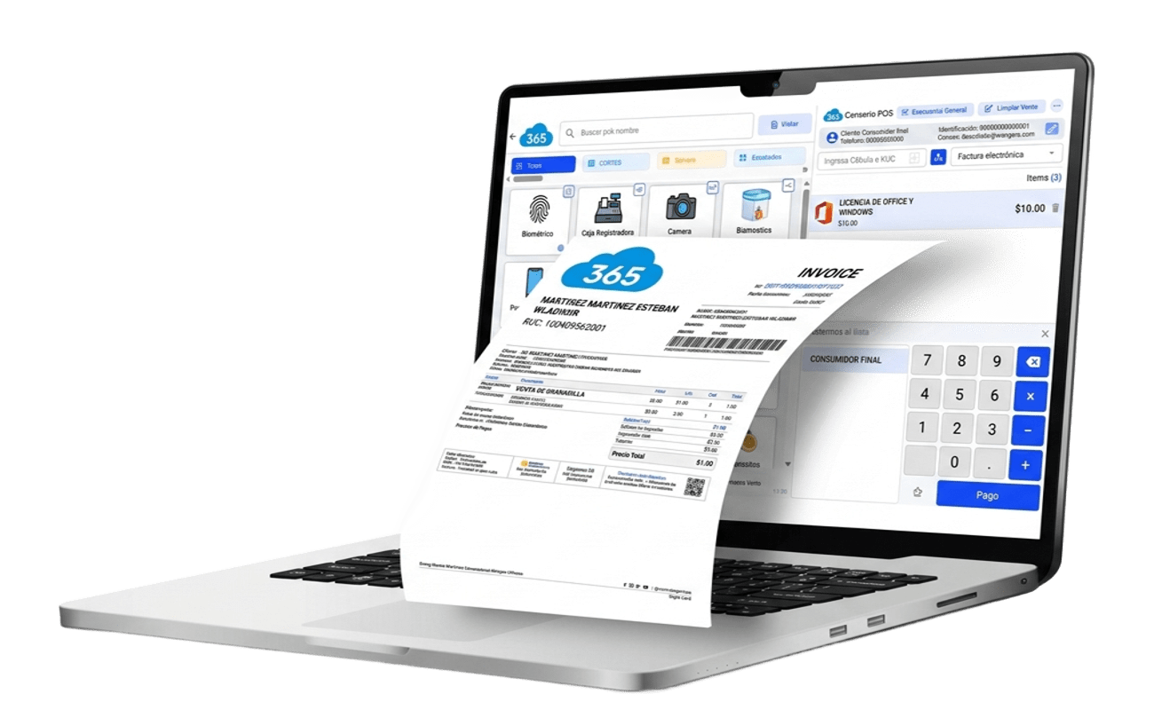 Sistema de facturación electrónica Emex365 en laptop